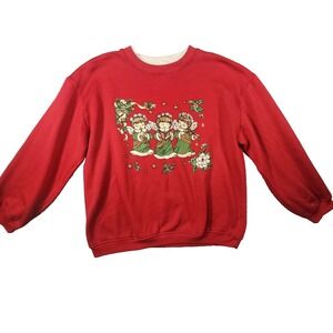 Vtg Basic Editions Sweatshirt Womens L Christmas Angels Carolers Festive Holiday